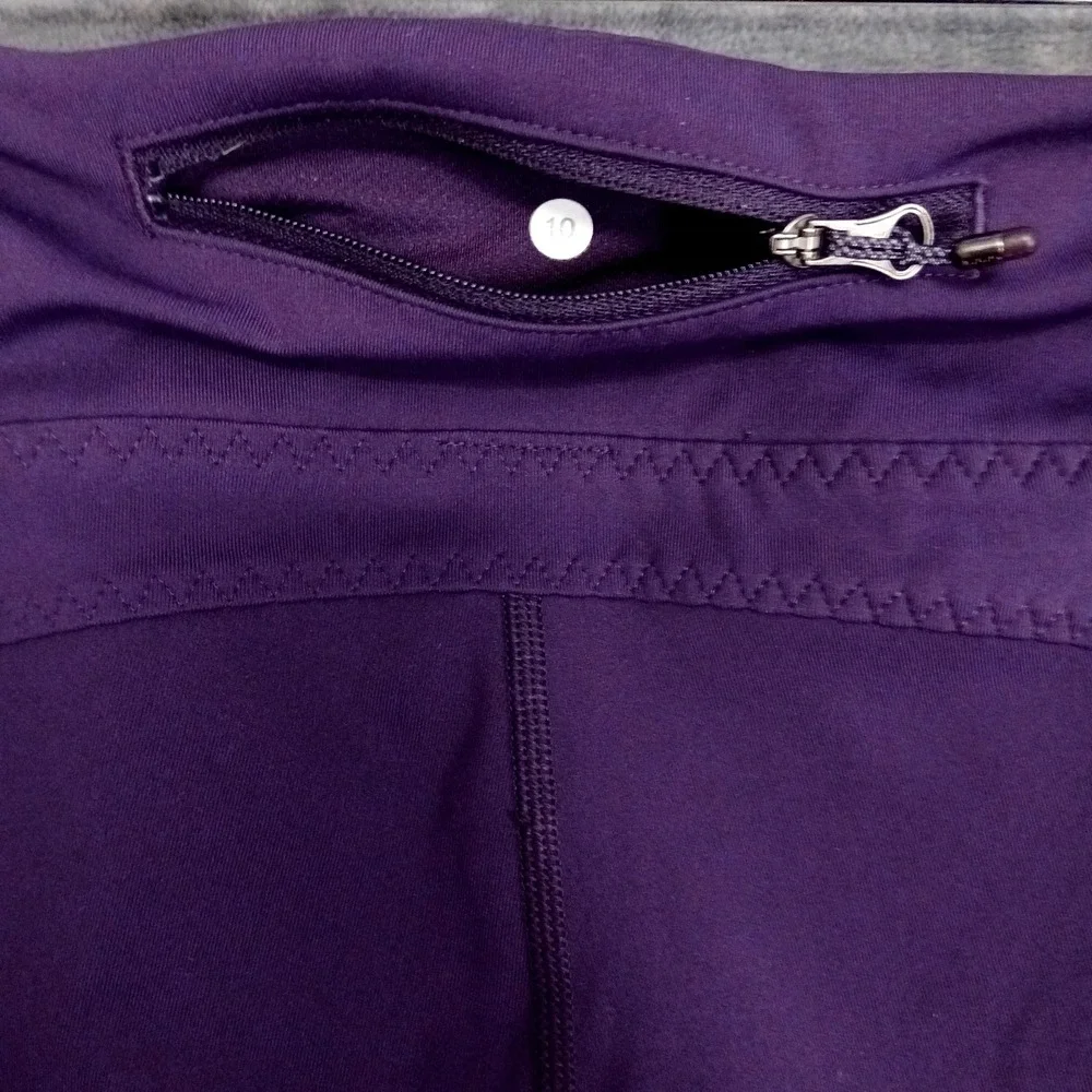 Lululemon Athletica Pants Womens 10 Purple‎ Capri Running Zip Pocket Reflective